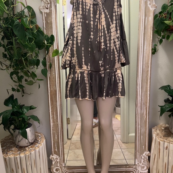 Surf Gypsy Tie-Dye Mini Dress in Black and Cream - Picture 1 of 5